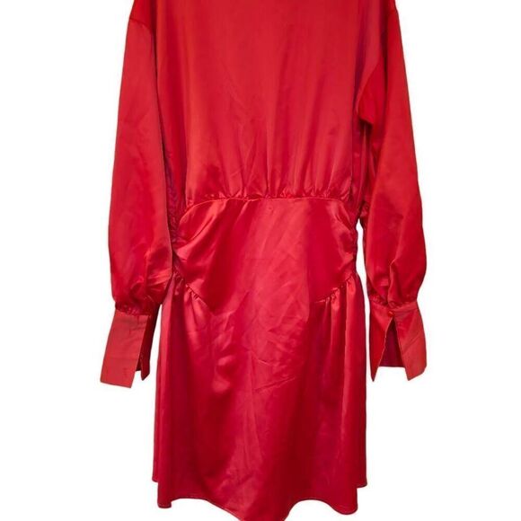 Missguided Women's Hot Pink Poly/Spandex Satin Plunge Wrap Dress - Picture 6 of 11